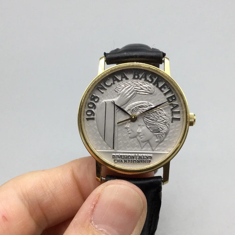 Vintage 1998 NCAA Basketball Mens Watch 33mm Silver Dial Leather New Battery